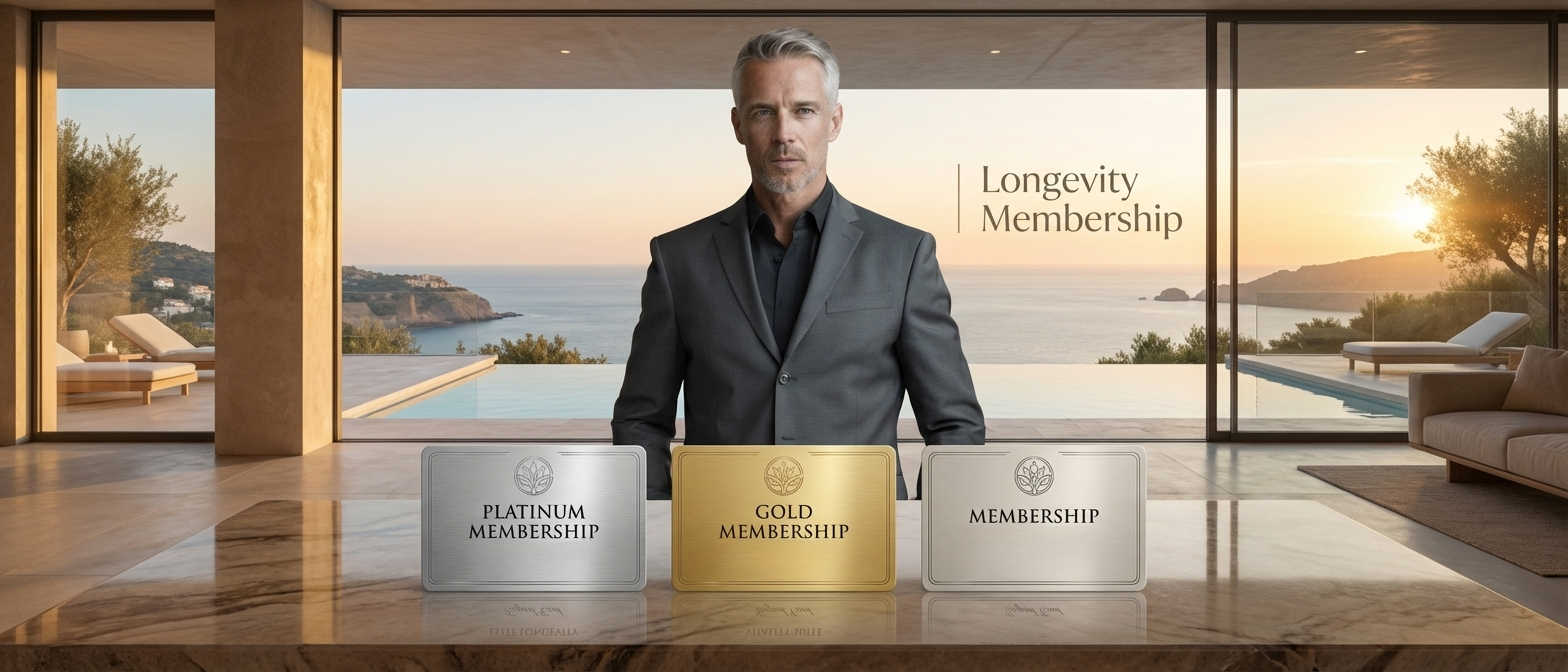 Longevity Membership mit Karten und Hintergrund, Platin Gold und Member